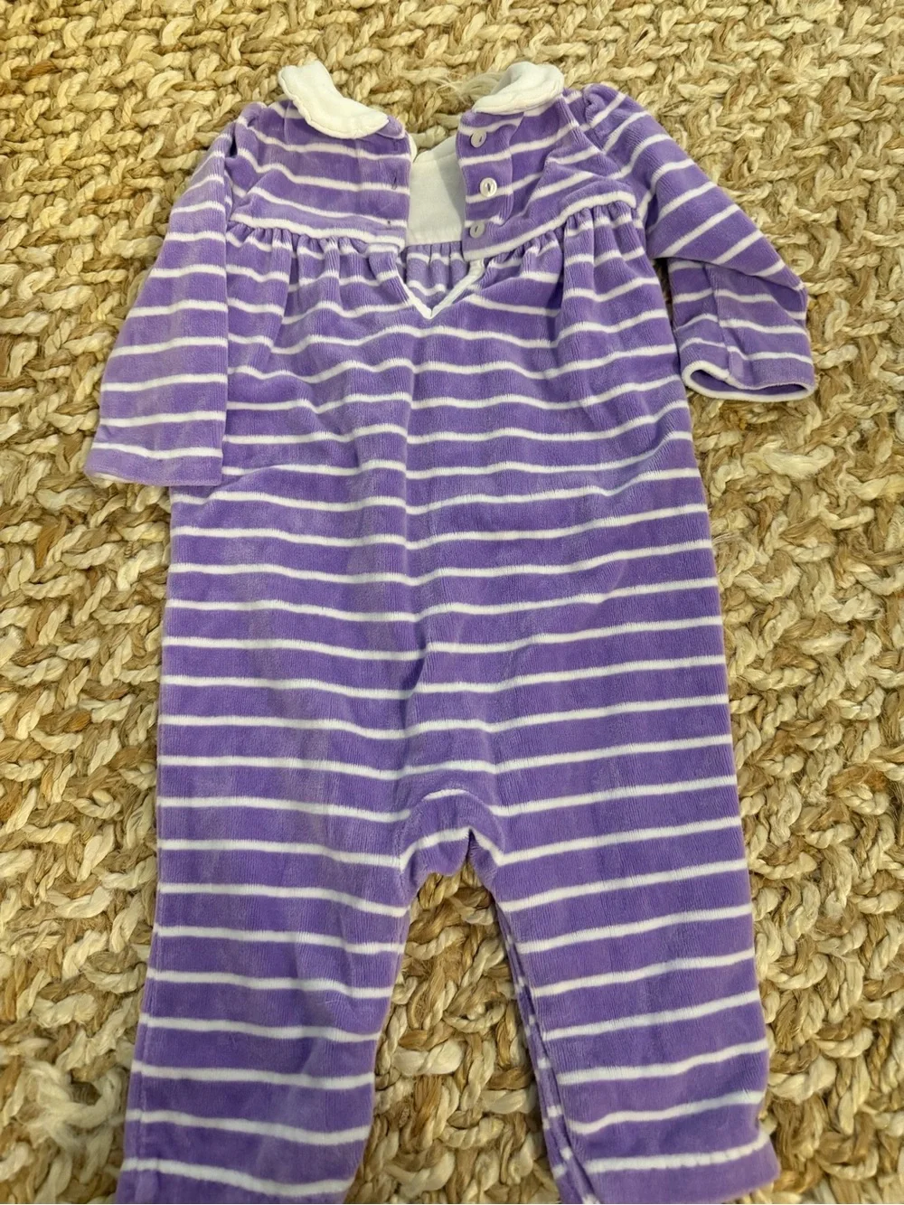 Ralph Lauren Lavender Stripe Peter Pan Collar Velour playsuit